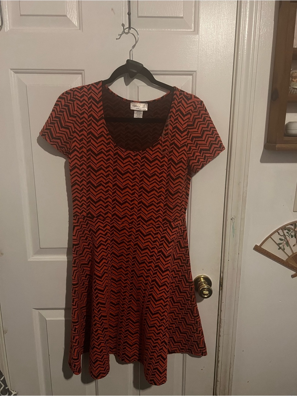 Allison Brittney Black and Orange Chevron Scoop-Neck Mini Dress